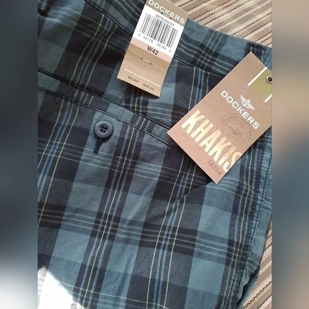 Nwt DOCKERS Washed Khaki Men's Y2K Plaid BLUE Shorts - SZ 42